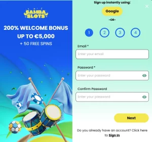 Samba Slots Account Registration